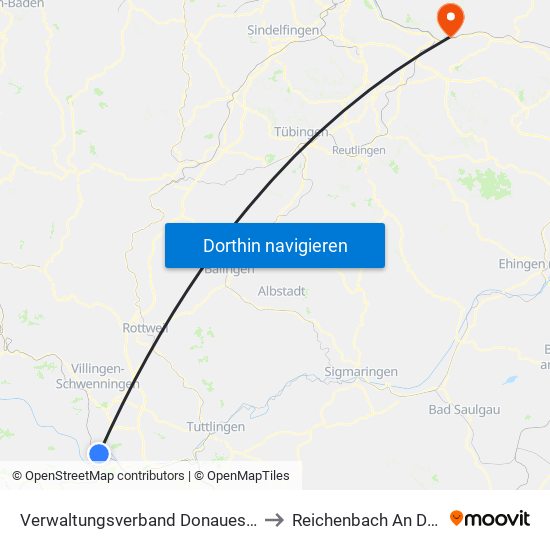 Verwaltungsverband Donaueschingen to Reichenbach An Der Fils map