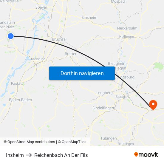 Insheim to Reichenbach An Der Fils map