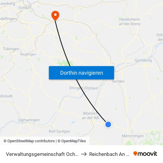 Verwaltungsgemeinschaft Ochsenhausen to Reichenbach An Der Fils map