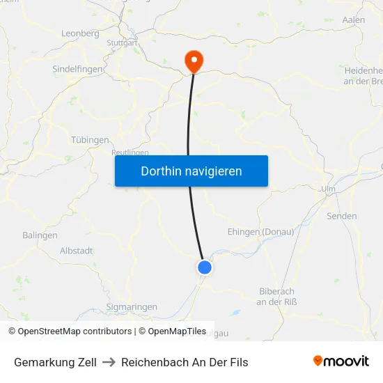 Gemarkung Zell to Reichenbach An Der Fils map