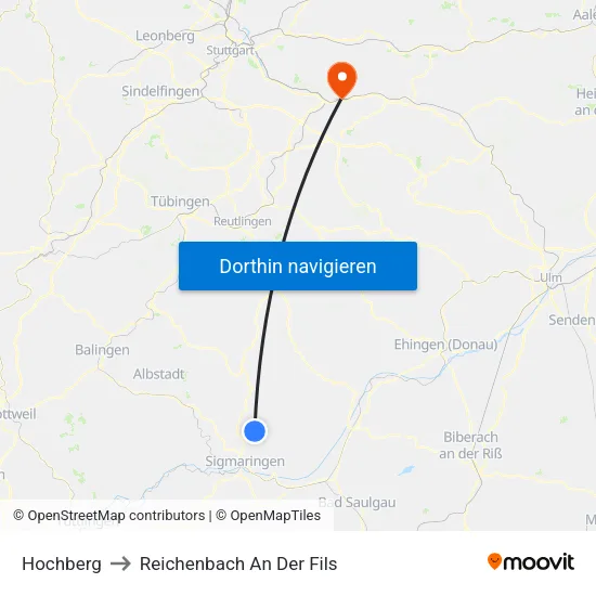Hochberg to Reichenbach An Der Fils map