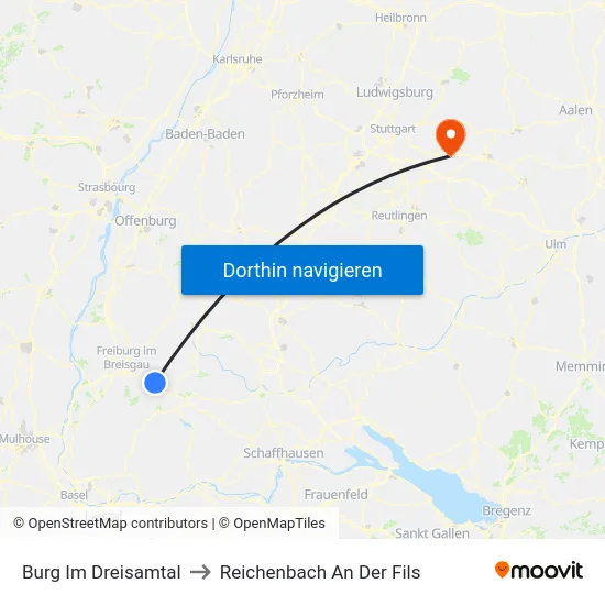 Burg Im Dreisamtal to Reichenbach An Der Fils map
