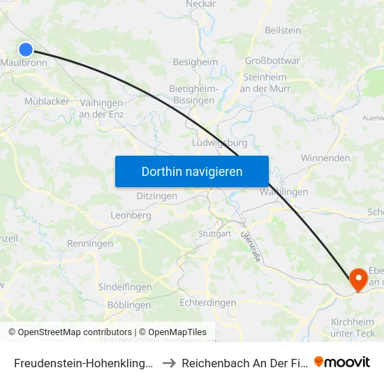 Freudenstein-Hohenklingen to Reichenbach An Der Fils map