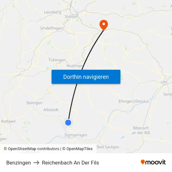 Benzingen to Reichenbach An Der Fils map