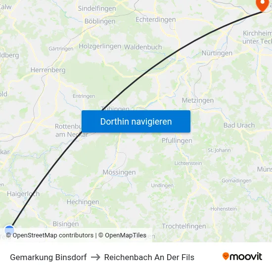 Gemarkung Binsdorf to Reichenbach An Der Fils map
