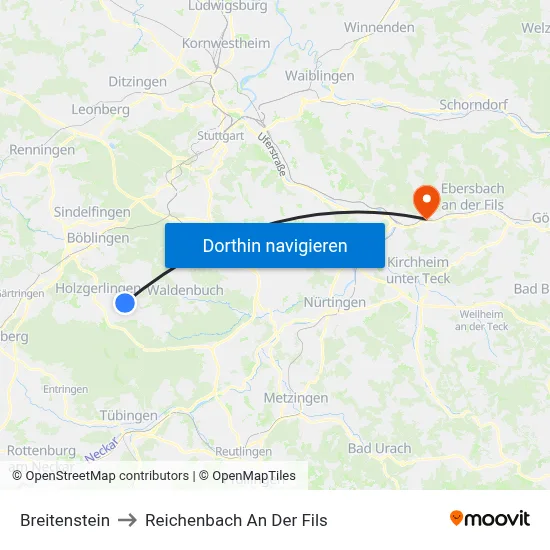 Breitenstein to Reichenbach An Der Fils map