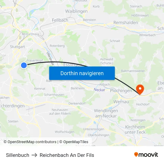 Sillenbuch to Reichenbach An Der Fils map
