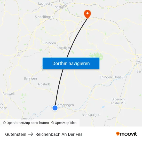 Gutenstein to Reichenbach An Der Fils map