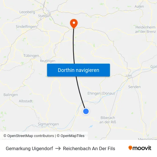 Gemarkung Uigendorf to Reichenbach An Der Fils map