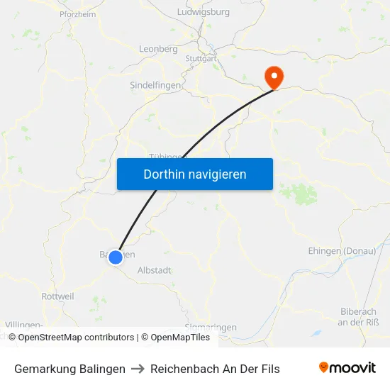 Gemarkung Balingen to Reichenbach An Der Fils map