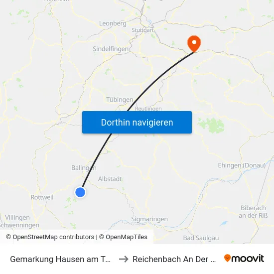 Gemarkung Hausen am Tann to Reichenbach An Der Fils map