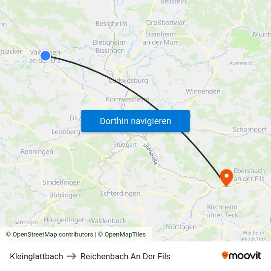 Kleinglattbach to Reichenbach An Der Fils map