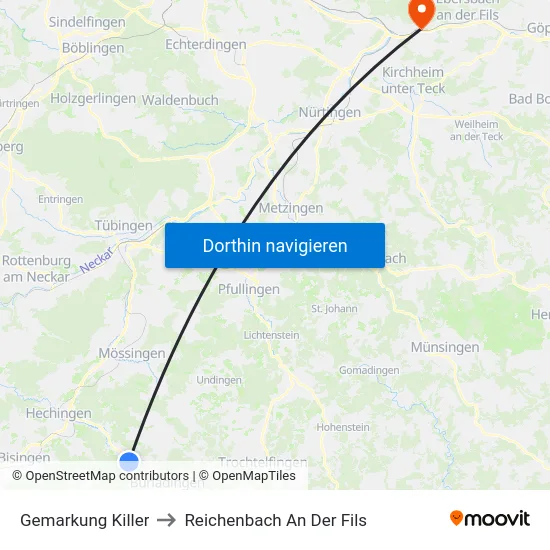Gemarkung Killer to Reichenbach An Der Fils map