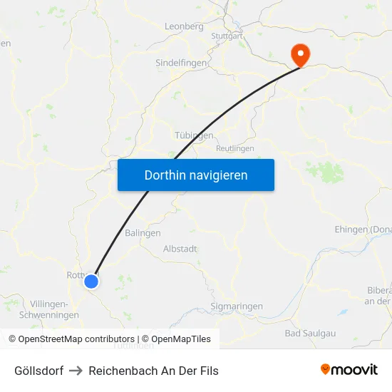 Göllsdorf to Reichenbach An Der Fils map