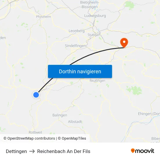 Dettingen to Reichenbach An Der Fils map