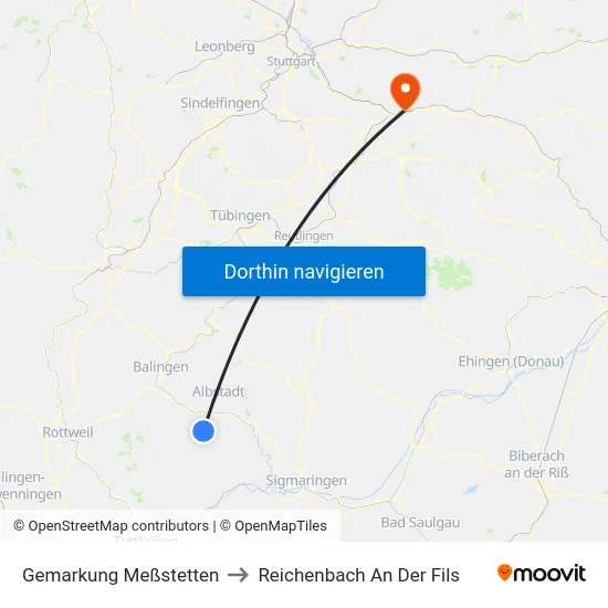 Gemarkung Meßstetten to Reichenbach An Der Fils map