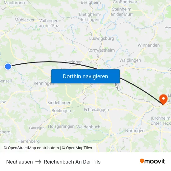 Neuhausen to Reichenbach An Der Fils map