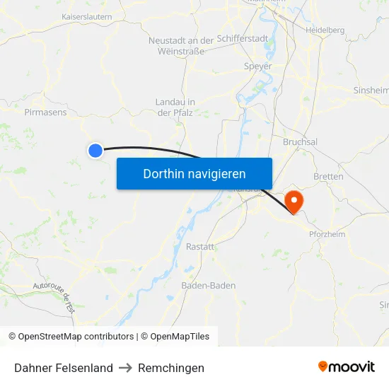 Dahner Felsenland to Remchingen map