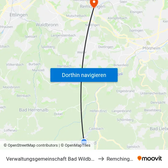 Verwaltungsgemeinschaft Bad Wildbad to Remchingen map