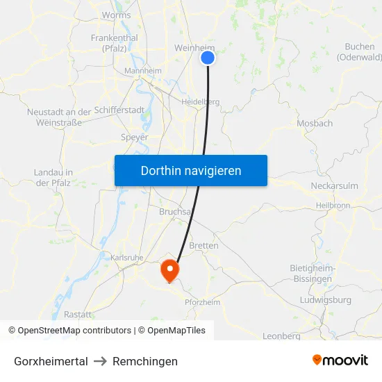 Gorxheimertal to Remchingen map