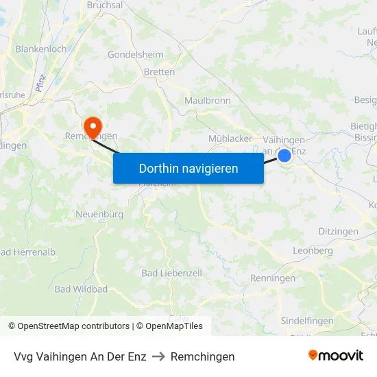 Vvg Vaihingen An Der Enz to Remchingen map