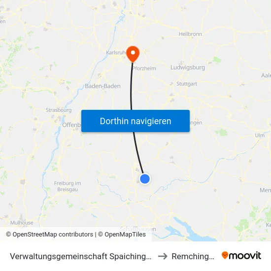 Verwaltungsgemeinschaft Spaichingen to Remchingen map