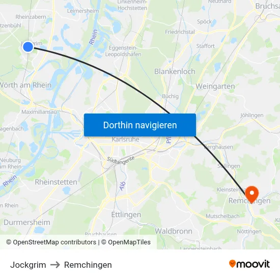 Jockgrim to Remchingen map