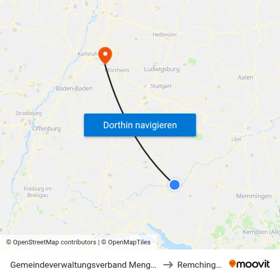 Gemeindeverwaltungsverband Mengen to Remchingen map