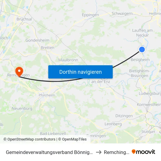 Gemeindeverwaltungsverband Bönnigheim to Remchingen map