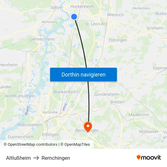 Altlußheim to Remchingen map