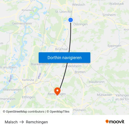 Malsch to Remchingen map
