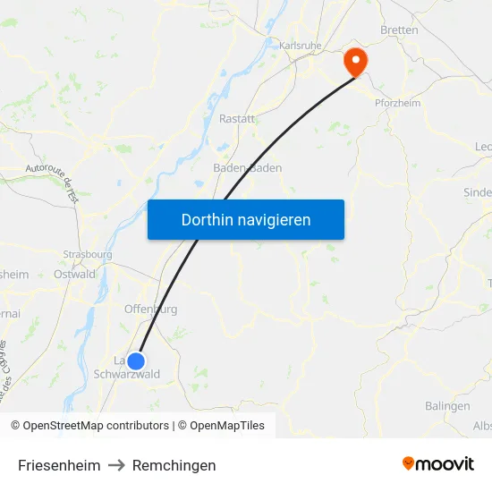 Friesenheim to Remchingen map