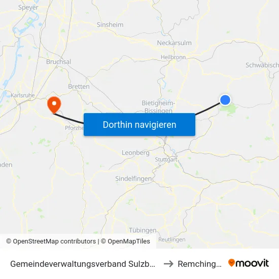 Gemeindeverwaltungsverband Sulzbach to Remchingen map