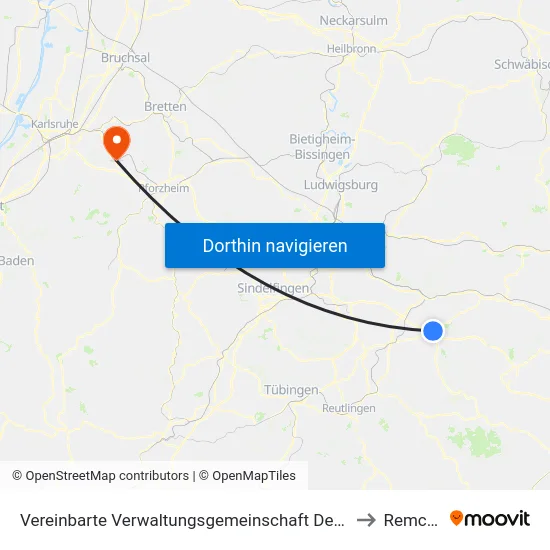 Vereinbarte Verwaltungsgemeinschaft Der Stadt Kirchheim Unter Teck to Remchingen map