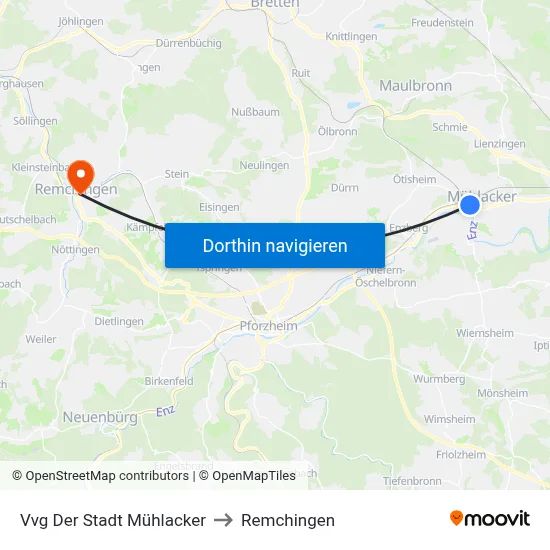 Vvg Der Stadt Mühlacker to Remchingen map