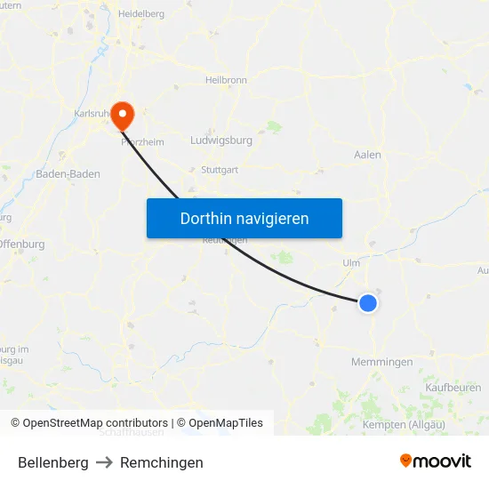 Bellenberg to Remchingen map
