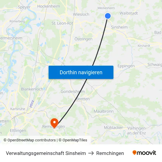 Verwaltungsgemeinschaft Sinsheim to Remchingen map
