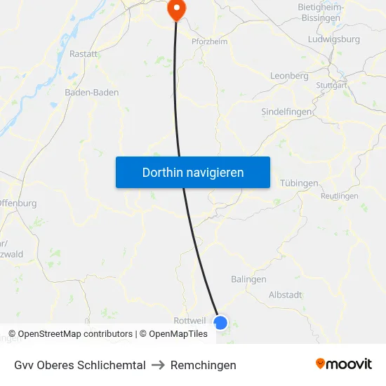 Gvv Oberes Schlichemtal to Remchingen map