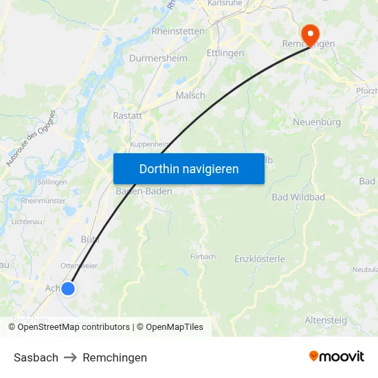 Sasbach to Remchingen map