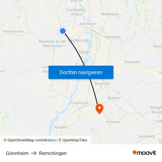 Gönnheim to Remchingen map