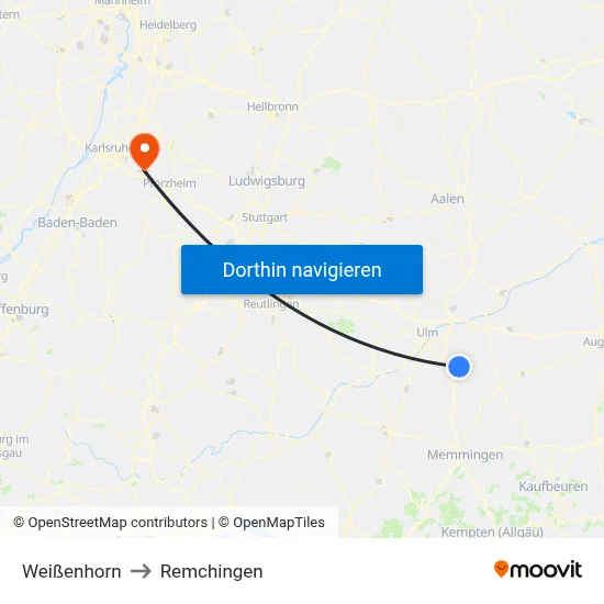 Weißenhorn to Remchingen map