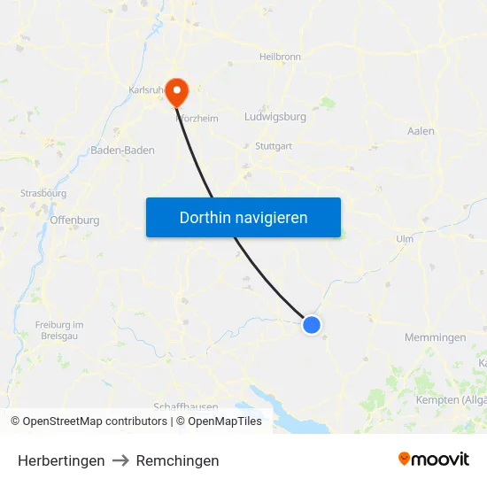 Herbertingen to Remchingen map