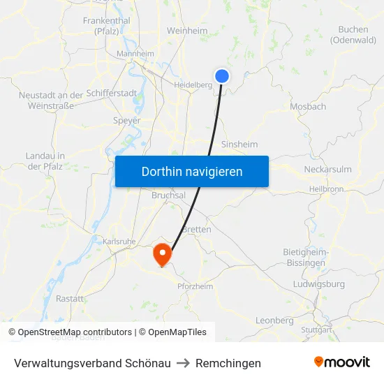 Verwaltungsverband Schönau to Remchingen map