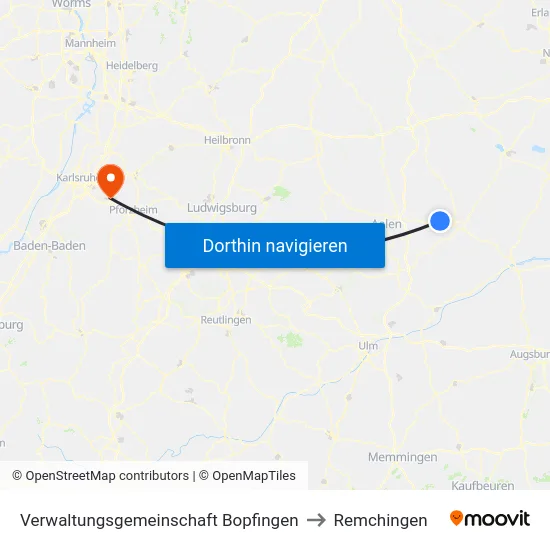 Verwaltungsgemeinschaft Bopfingen to Remchingen map