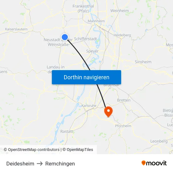 Deidesheim to Remchingen map