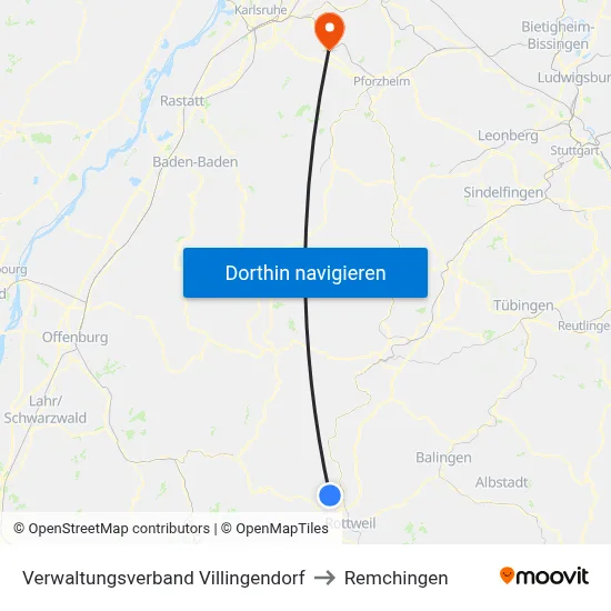Verwaltungsverband Villingendorf to Remchingen map