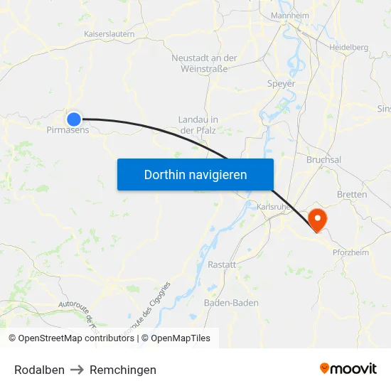 Rodalben to Remchingen map