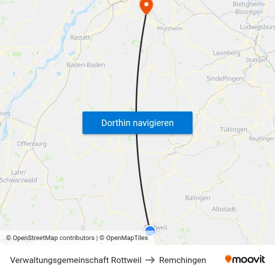 Verwaltungsgemeinschaft Rottweil to Remchingen map