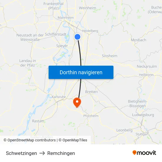 Schwetzingen to Remchingen map