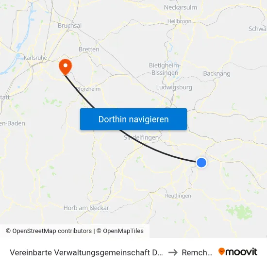 Vereinbarte Verwaltungsgemeinschaft Der Stadt Nürtingen to Remchingen map